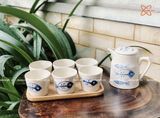  Quà Tặng Doanh Nghiệp bộ ấm chén uống trà | Ấm Chén Bát Tràng vuốt tay decor hiện đại vẽ Cá Xanh 750ml 