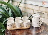  Quà Tặng Doanh Nghiệp bộ ấm chén uống trà | Ấm Chén Bát Tràng vuốt tay decor hiện đại vẽ Chấm Bi Nâu 750ml 