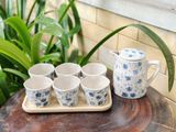  Quà Tặng Doanh Nghiệp bộ ấm chén uống trà | Ấm Chén Bát Tràng vuốt tay decor hiện đại họa tiết Hoa Xanh 750ml 