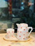  Quà Tặng Doanh Nghiệp bộ ấm chén uống trà | Ấm Chén Bát Tràng vuốt tay decor hiện đại họa tiết Trái Tim 750ml 