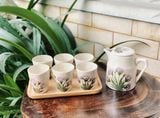  Quà Tặng Doanh Nghiệp bộ ấm chén uống trà | Ấm Chén Bát Tràng vuốt tay decor hiện đại họa tiết Hoa Tím 750ml 