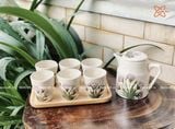  Quà Tặng Doanh Nghiệp bộ ấm chén uống trà | Ấm Chén Bát Tràng vuốt tay decor hiện đại họa tiết Hoa Tím 750ml 
