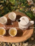  Quà Tặng Doanh Nghiệp bộ ấm chén uống trà | Ấm Chén Bát Tràng vuốt tay decor hiện đại họa tiết Sen Nâu 750ml 