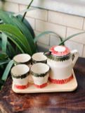  Quà Tặng Doanh Nghiệp bộ ấm chén uống trà | Ấm Chén Bát Tràng vuốt tay decor hiện đại họa tiết Dưa Hấu bộ 4 750ml 