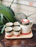  Quà Tặng Doanh Nghiệp bộ ấm chén uống trà | Ấm Chén Bát Tràng vuốt tay decor hiện đại họa tiết Dưa Hấu bộ 4 750ml 