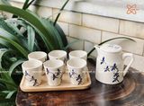  Quà Tặng Doanh Nghiệp bộ ấm chén uống trà | Ấm Chén Bát Tràng vuốt tay decor hiện đại vẽ Chuồn 750ml 