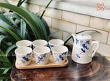  Quà Tặng Doanh Nghiệp bộ ấm chén uống trà | Ấm Chén Bát Tràng vuốt tay decor hiện đại vẽ Cành Mây Xanh 750ml 
