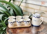  Quà Tặng Doanh Nghiệp bộ ấm chén uống trà | Ấm Chén Bát Tràng vuốt tay decor hiện đại họa tiết Viền Ziczac 750ml 