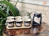  Quà Tặng Doanh Nghiệp bộ ấm chén uống trà | Ấm Chén Bát Tràng vuốt tay decor hiện đại họa tiết Chibi 750ml 