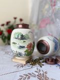  Quà Tặng Doanh Nghiệp hũ đựng trà bằng gốm | Hũ Đựng Trà Cao Cấp dáng xoài men màu vẽ Phong Cảnh cao 17cm 