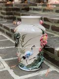  Quà Tặng bình hoa Bát Tràng | Bình Hoa vuốt tay men Màu đắp nổi họa tiết Sen Hạc cao 33cm miệng 15cm 