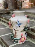  Quà Tặng bình hoa Bát Tràng | Bình Hoa vuốt tay men Màu đắp nổi họa tiết Sen Hạc cao 33cm miệng 15cm 