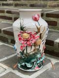 Quà Tặng bình hoa Bát Tràng | Bình Hoa vuốt tay men Màu đắp nổi họa tiết Sen Hạc cao 33cm miệng 15cm 