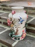  Quà Tặng bình hoa Bát Tràng | Bình Hoa vuốt tay men Màu đắp nổi họa tiết Sen Hạc cao 33cm miệng 15cm 