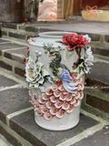  Quà Tặng bình hoa Bát Tràng | Bình Hoa vuốt tay men Màu đắp nổi họa tiết Công Hoa Phú Quý cao 39cm miệng 15cm 