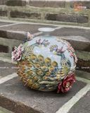  Quà Tặng Khai Trương bình hút lộc Bát Tràng | Bình Hút Lộc men màu đắp nổi Phu Thê Viên Mãn cao 24cm phình 25cm 