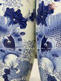  Quà Tặng Bố lục bình Bát Tràng | Lục Bình Bát Tràng men lam vẽ Lý Ngư Vọng Nguyệt cao 1m4 bụng 40cm 