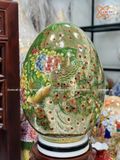  Quà Tặng Cao Cấp Trứng Phong Thủy nền xanh vẽ màu Công Danh Phú Quý vẽ vàng cao 60cm bụng 39cm 