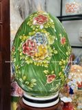  Quà Tặng Cao Cấp Trứng Phong Thủy nền xanh vẽ màu Công Danh Phú Quý vẽ vàng cao 60cm bụng 39cm 