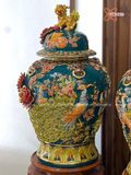  Quà Tặng Cao Cấp | Chóe Bát Tràng 35 lít vẽ vàng Công Danh Phú Quý đắp nổi kênh bong men xanh mallard 