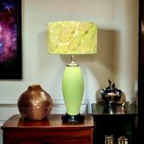  Quà Sinh Nhật | Đèn trang trí phòng ngủ Gốm sứ Bát Tràng vuốt tay dáng chân thon màu xanh mạ cao 56cm 