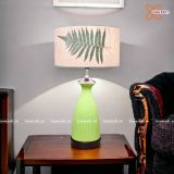  Quà Sinh Nhật | Đèn trang trí phòng ngủ Gốm sứ Bát Tràng vuốt tay dáng miệng búp bê màu xanh mạ chao Dương xỉ cao 56cm 