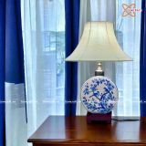  Quà Sinh Nhật | Đèn trang trí phòng ngủ Gốm sứ Bát Tràng vuốt tay dáng tròn vẽ Đôi Chim men lam cao 58cm 