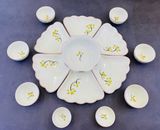  Quà Tặng Doanh Nghiệp bát sứ | Bát Sứ Bát Tràng Hoa Mặt Trời vẽ hoa Sen xanh hàng kỹ size 45 bộ 15 chi tiết 