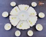  Quà Tặng Doanh Nghiệp bát sứ | Bát Sứ Bát Tràng Hoa Mặt Trời vẽ hoa Sen xanh hàng kỹ size 45 bộ 15 chi tiết 