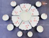 Quà Tặng Doanh Nghiệp bát sứ | Bát Sứ Bát Tràng Hoa Mặt Trời vẽ hoa Đào đỏ hàng kỹ size 45 bộ 15 chi tiết 