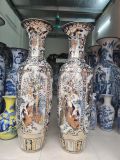  Quà Tặng Bố | Lục Bình Bát Tràng men chàm Tứ Quý vẽ vàng cao 1m6 bụng 48cm 