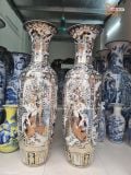  Quà Tặng Bố | Lục Bình Bát Tràng men chàm Tứ Quý vẽ vàng cao 1m6 bụng 48cm 