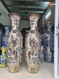  Quà Tặng Bố | Lục Bình Bát Tràng men chàm Tứ Quý vẽ vàng cao 1m6 bụng 48cm 