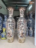  Quà Tặng Bố | Lục Bình Bát Tràng men chàm Tứ Quý vẽ vàng cao 1m6 bụng 48cm 