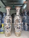  Quà Tặng Bố | Lục Bình Bát Tràng men chàm Tứ Quý vẽ vàng cao 1m6 bụng 48cm 