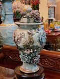  Quà Tặng Cao Cấp | Chóe Bát Tràng Công Danh Phú Quý đắp nổi kênh hoa men màu nền rạn cao 51cm 