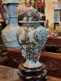  Quà Tặng Cao Cấp | Chóe Bát Tràng Công Danh Phú Quý đắp nổi kênh hoa men màu nền rạn cao 51cm 