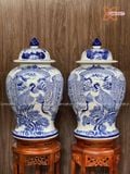  Quà Tặng Cao Cấp | Chóe Bát Tràng 40 lít vẽ kỹ Cuốn Thư Tùng Hạc men lam 