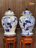  Quà Tặng Cao Cấp | Chóe Bát Tràng 40 lít vẽ kỹ Sen Cá men lam 