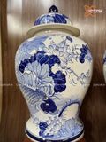  Quà Tặng Cao Cấp | Chóe Bát Tràng 40 lít vẽ kỹ Sen Cá men lam 
