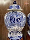 Quà Tặng Cao Cấp | Chóe Bát Tràng 40 lít vẽ kỹ Phúc Đức Cuốn Thư men trắng 