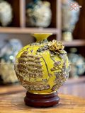  Quà Tặng Khai Trương Bình hút lộc Thuận buồm xuôi gió nền vàng vẽ vàng đắp nổi kênh hoa cao 26cm 