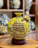  Quà Tặng Khai Trương Bình hút lộc Thuận buồm xuôi gió nền vàng vẽ vàng đắp nổi kênh hoa cao 26cm 