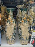  Quà Tặng Bố Lục Bình Bát Tràng cao cấp vẽ vàng Công Hoa Phú Quý men xanh ngọc lục bảo đắp nổi kênh bông cao 1m4 