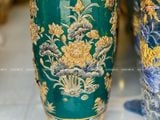  Quà Tặng Bố Lục Bình Bát Tràng cao cấp vẽ vàng Công Hoa Phú Quý men xanh ngọc lục bảo đắp nổi kênh bông cao 1m4 