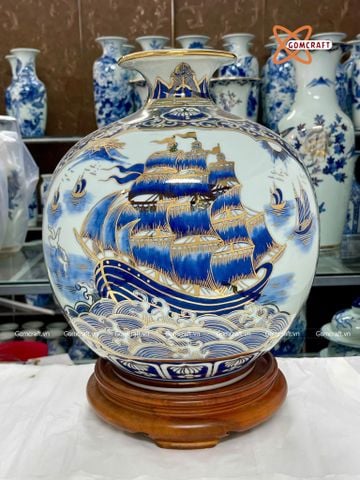  Bình Hút Lộc Bát Tràng nhị cảnh Thuận Buồm Xuôi Gió Mã Đáo Thành Công men lam vẽ vàng cao 38 cm | Quà Tặng Khai Trương bình hút lộc Bát Tràng 