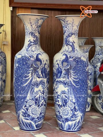  Lục bình Bát Tràng cao cấp Công Danh Phú Quý men sứ trắng vẽ kĩ dáng béo cao 1m6 