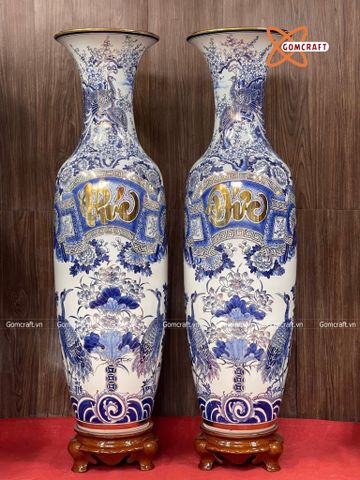  Lục bình Bát Tràng cao cấp Phúc Đức men sứ khử vẽ vàng 24k cao 1m4 