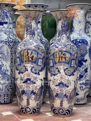  Lục bình Bát Tràng cao cấp Phúc Đức men sứ khử vẽ vàng 24k cao 1m4 