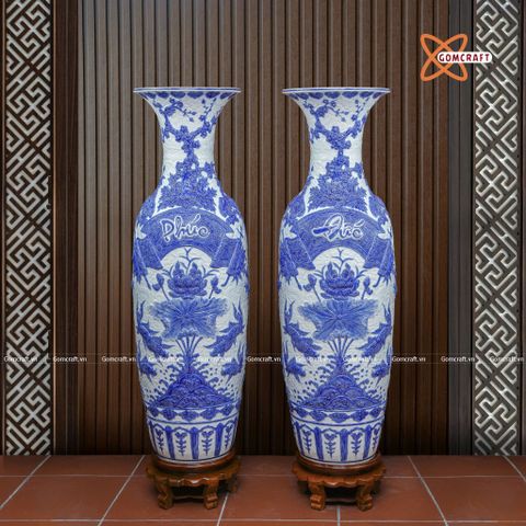  Lục bình Bát Tràng cao cấp Phúc Đức men sứ khử đắp nổi cao 1m4 